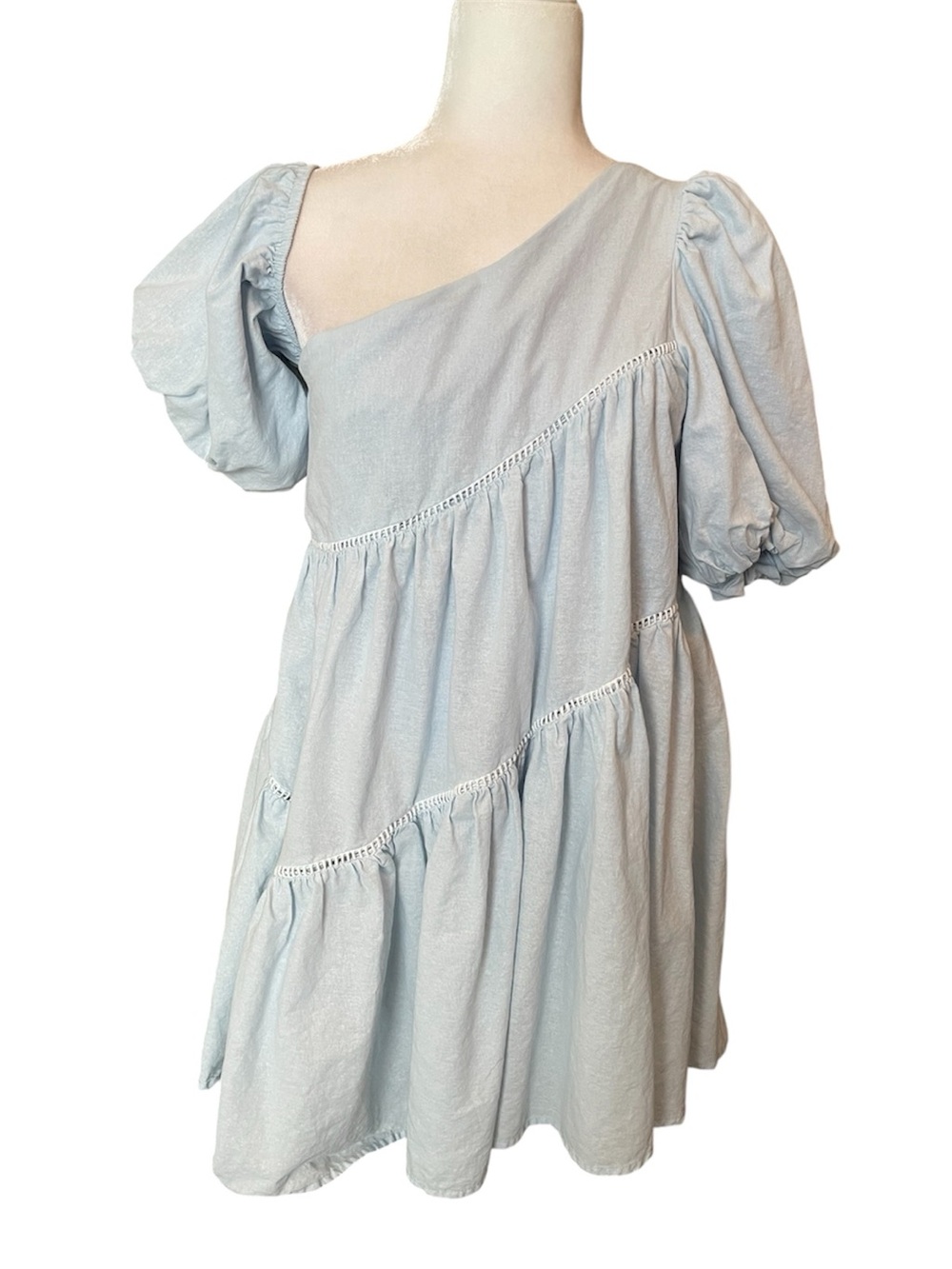 ShowPo HARLEEN MINI DRESS Linen Asymmetrical Dress In Light Blue size 6